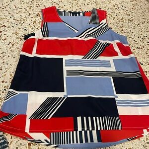 Sleeveless red, white and blue top